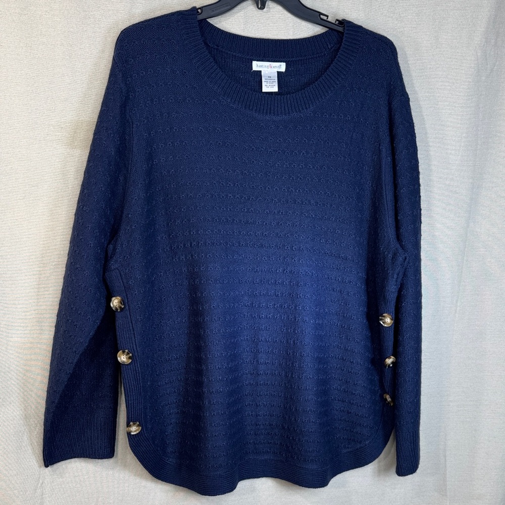 Hastings & Smith Sweater Blue with Gold Button Detail in Size 3X NWT